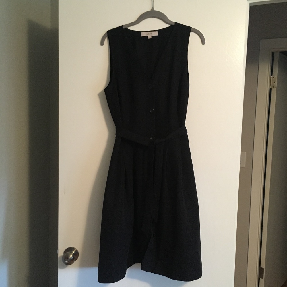 Loft black sleeveless button up shirt dress